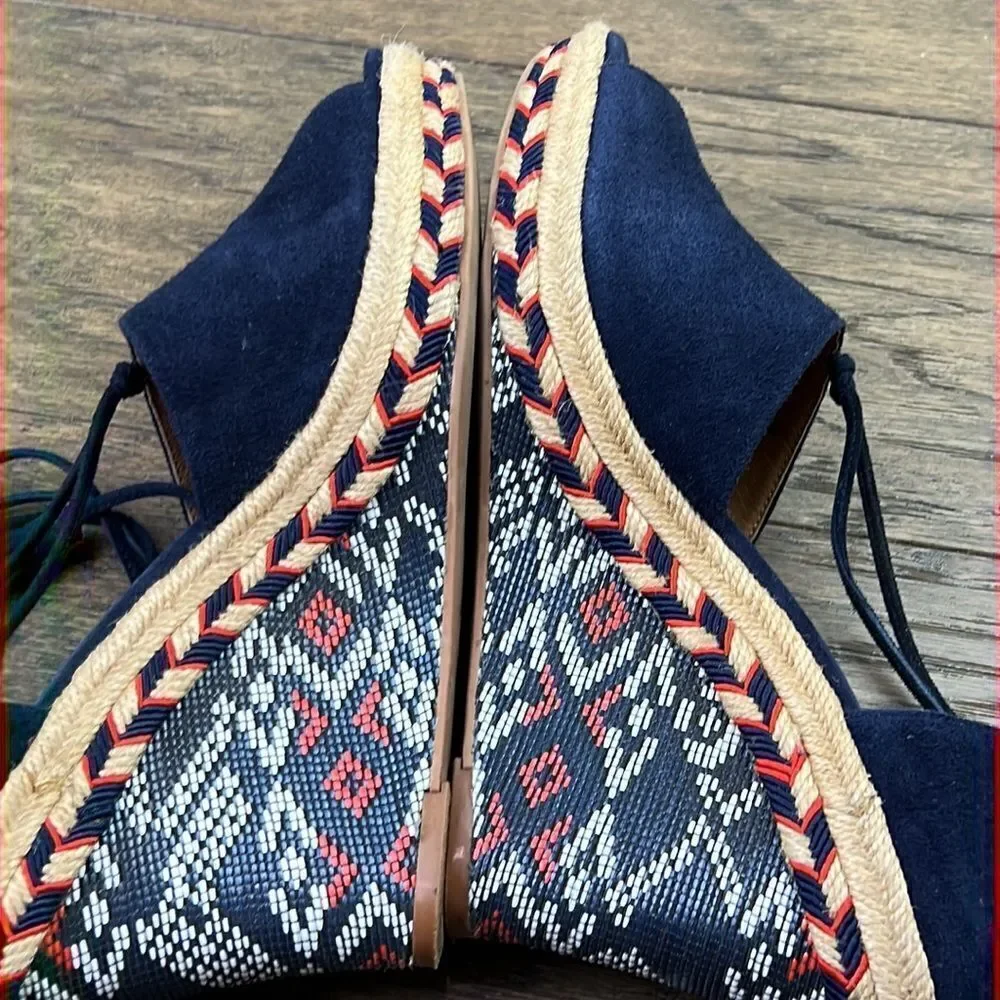 CABI Isla Wedge Navy Suede #6001 Sz 6 EUC